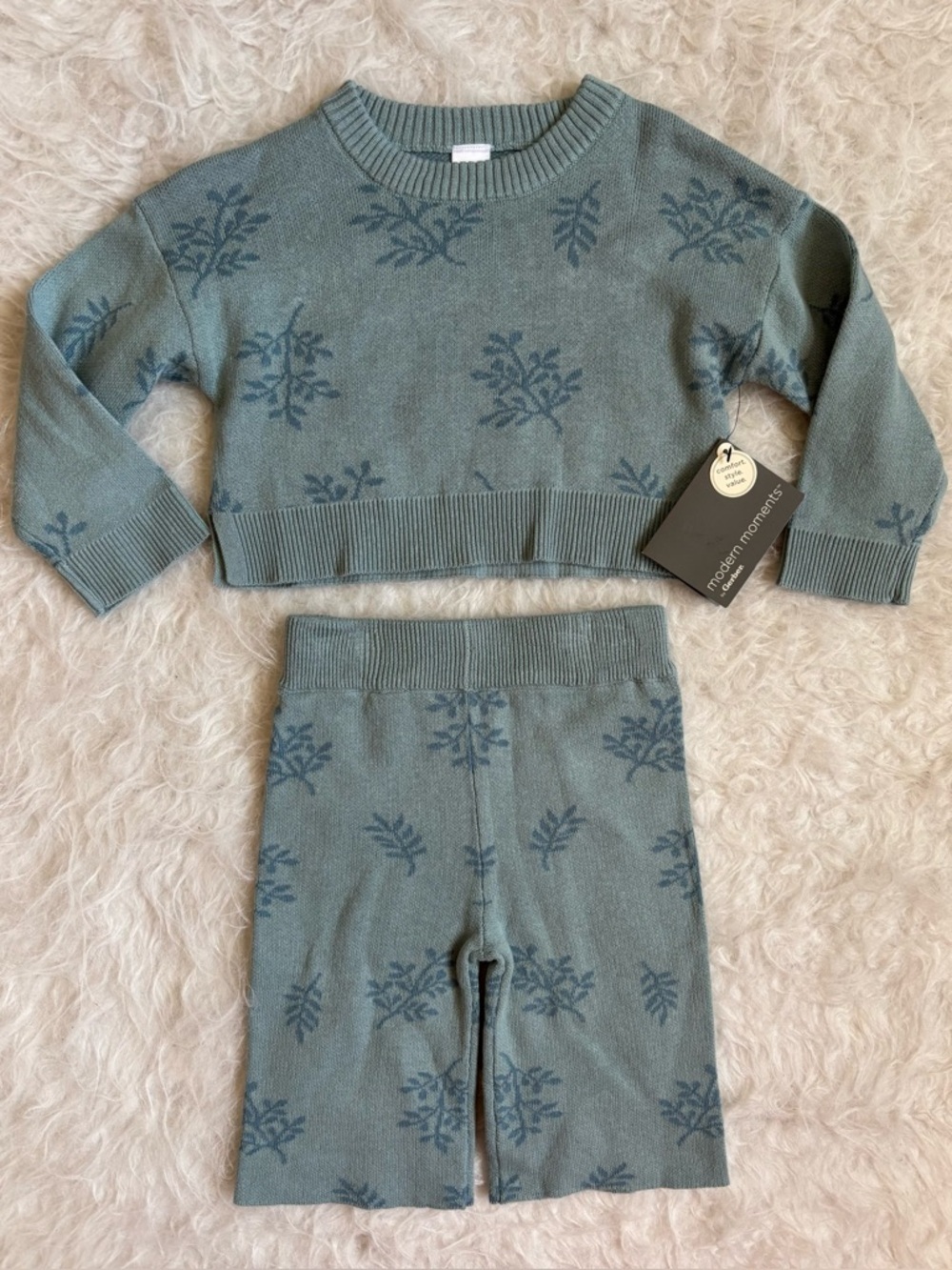 Modern Moments NWT Baby Girl Floral AOP Cropped Sweater & Flared Leggings Set